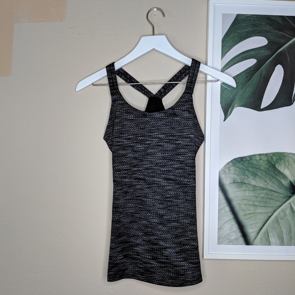 Athleta Yoga Athletic Racerback Tank Workout Gray Geometric Print - Picture 1 of 6